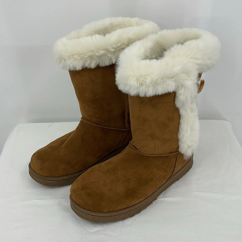 SO SIZE 10M Women's Brown Faux Fur-Lined Boots